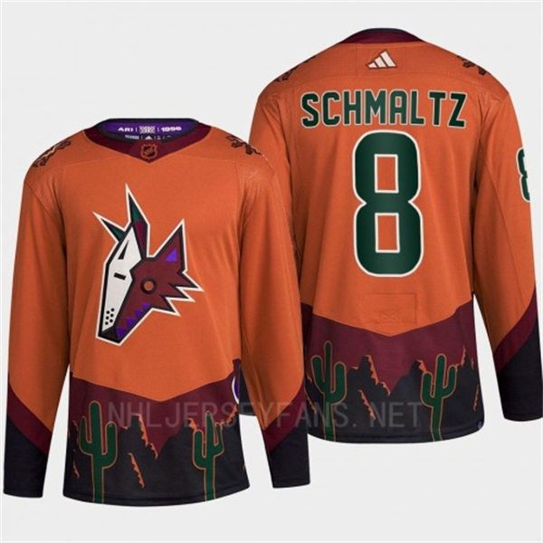  Men's Arizona Coyotes #8 Nick Schmaltz Orange Maroon 2022 Reverse Retro Primegreen Jersey 