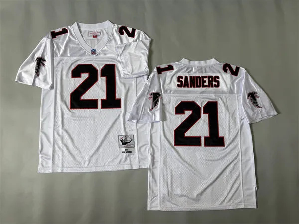  Men's Atlanta Falcons #21 Deion Sanders 1992 White Black Throwback Jersey 