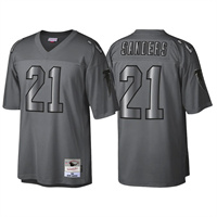  Men's Atlanta Falcons Retired Player #21 Deion Sanders Charcoal Throwback Metal Legacy Jersey 