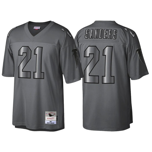  Men's Atlanta Falcons Retired Player #21 Deion Sanders Charcoal Throwback Metal Legacy Jersey 
