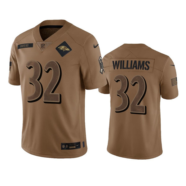  Men's Baltimore Ravens #32 Marcus Williams Brown 2023 Salute To Service Limited Jersey 