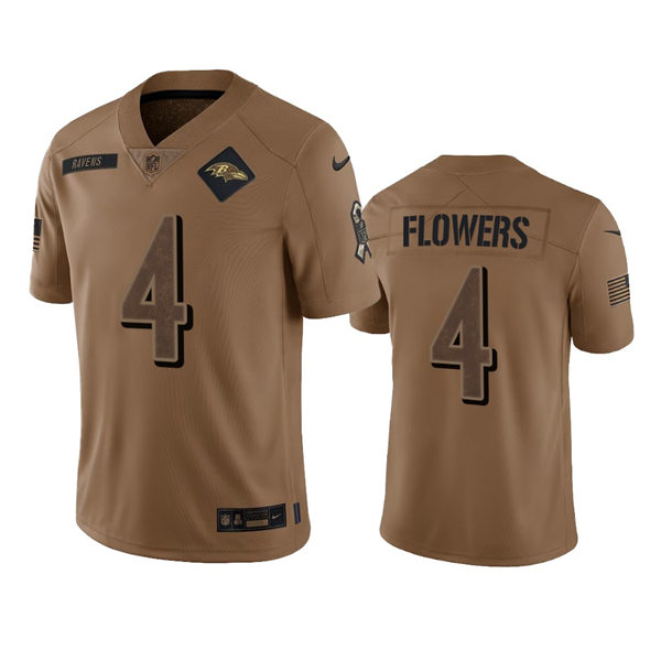  Men's Baltimore Ravens #4 Zay Flowers Brown 2023 Salute To Service Limited Jersey 