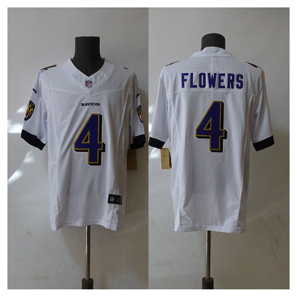  Men's Baltimore Ravens #4 Zay Flowers Nike White Vapor F.U.S.E. Limited Jersey 