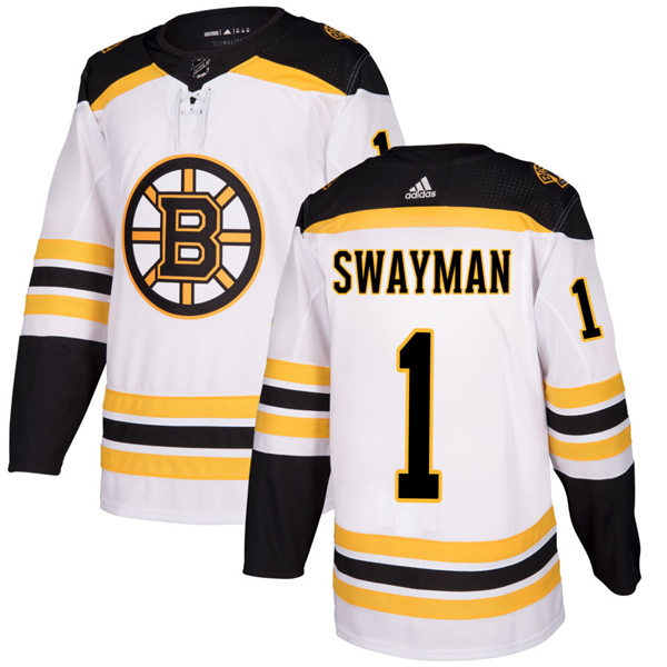  Men's Boston Bruins #1 Jeremy Swayman adidas Away White Premier Player Jersey 