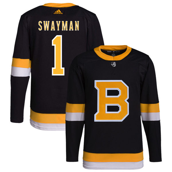  Men's Boston Bruins #1 Jeremy Swayman adidas Black Alternate Retro Jersey 