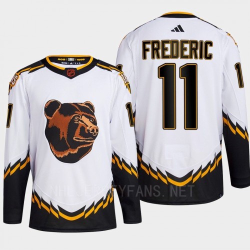  Men's Boston Bruins #11 Trent Frederic White 2022 Reverse Retro Primegreen Jersey 