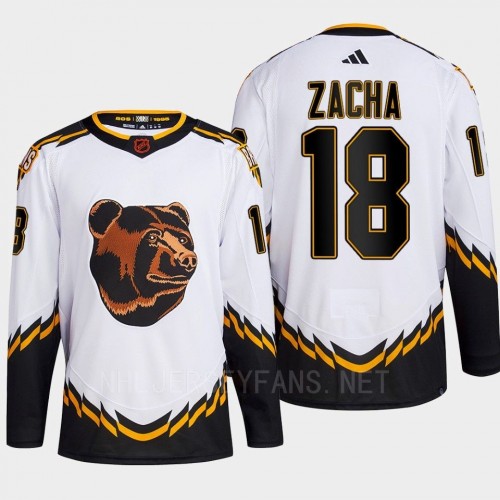  Men's Boston Bruins #18 Pavel Zacha White 2022 Reverse Retro Primegreen Jersey 