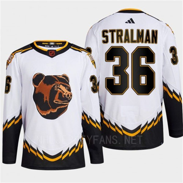  Men's Boston Bruins #36 Anton Stralman White 2022 Reverse Retro Primegreen Jersey 