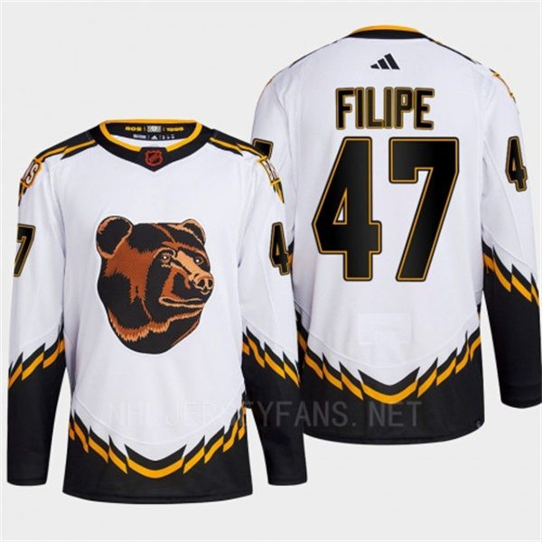 Men's Boston Bruins #47 Matt Filipe White 2022 Reverse Retro Primegreen Jersey 