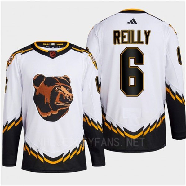  Men's Boston Bruins #6 Mike Reilly White 2022 Reverse Retro Primegreen Jersey 
