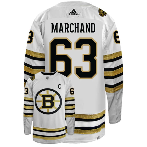  Men's Boston Bruins #63 Brad Marchand adidas 100th Anniversary Primegreen Authentic Jersey - White 