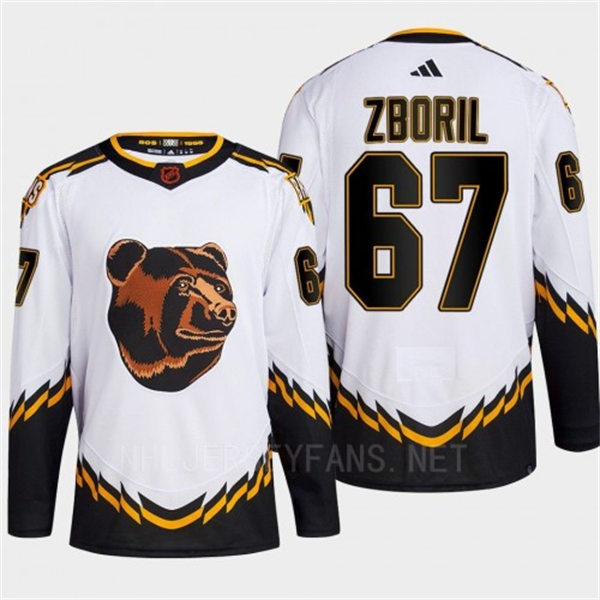  Men's Boston Bruins #67 Jakub Zboril White 2022 Reverse Retro Primegreen Jersey 