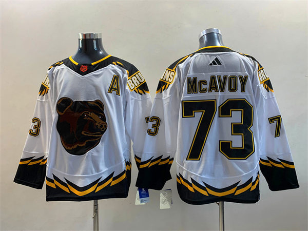  Men's Boston Bruins #73 Charlie McAvoy White 2022 Reverse Retro Primegreen Jersey 