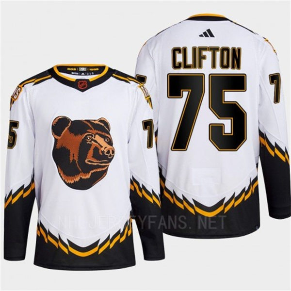  Men's Boston Bruins #75 Connor Clifton White 2022 Reverse Retro Primegreen Jersey 