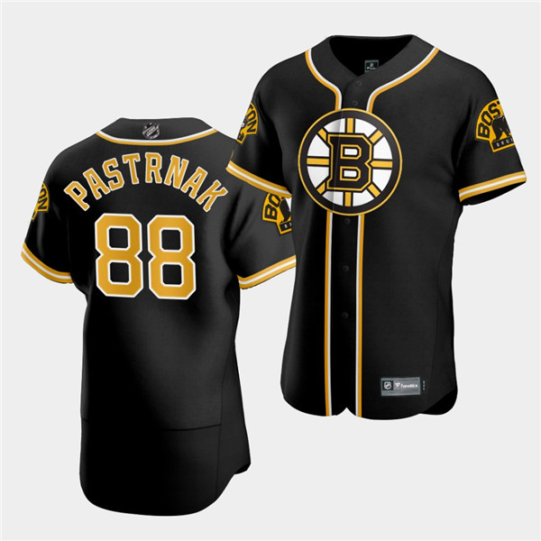  Men's Boston Bruins #88 David Pastrnak 2020 NHL X MLB Crossover Edition Black Baseball Jersey 