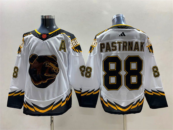 Men's Boston Bruins #88 David Pastrnak White 2022 Reverse Retro Primegreen Jersey 
