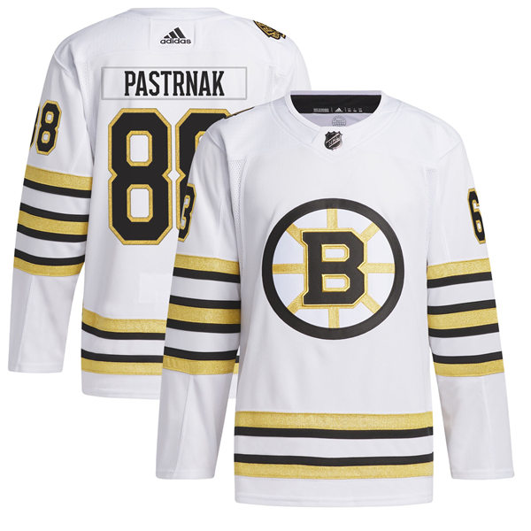  Men's Boston Bruins #88 David Pastrnak adidas 100th Anniversary Primegreen Authentic Jersey - White 