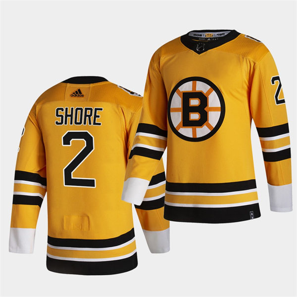  Men's Boston Bruins Retired Player #2 Eddie Shore adidas Yellow 2021 REVERSE RETRO JERSEYS 