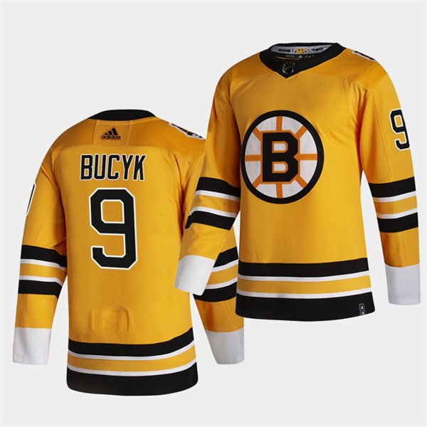  Men's Boston Bruins Retired Player #9 John Bucyk adidas Yellow 2021 REVERSE RETRO JERSEYS 