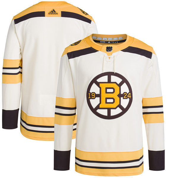  Men's Boston Bruins adidas 100th Anniversary Primegreen Authentic Jersey - Cream 