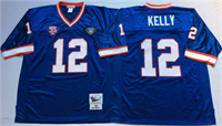  Men's Buffalo Bills #12 Jim Kelly Blue Mitchell & Ness Throwback Vintage Football Jersey 