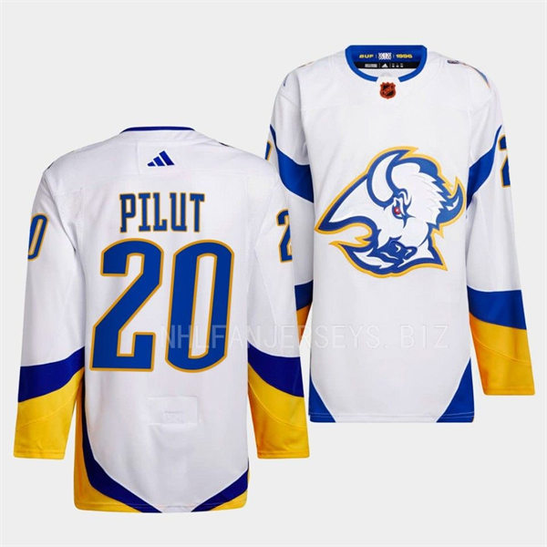  Men's Buffalo Sabres #20 Lawrence Pilut White 2022 Reverse Retro Primegreen Jersey 