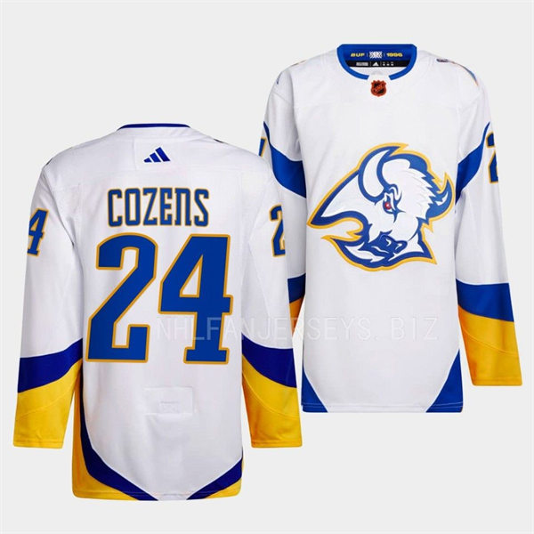  Men's Buffalo Sabres #24 Dylan Cozens White 2022 Reverse Retro Primegreen Jersey 