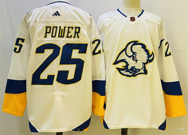  Men's Buffalo Sabres #25 Owen Power White 2022 Reverse Retro Primegreen Jersey 