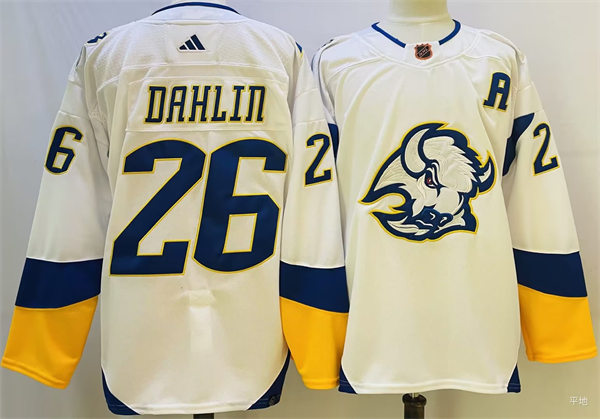  Men's Buffalo Sabres #26 Rasmus Dahlin White 2022 Reverse Retro Primegreen Jersey 