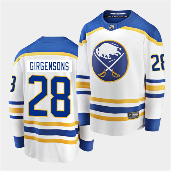  Men's Buffalo Sabres #28 Zemgus Girgensons Adidas White Royal Away Premier Player Jersey 