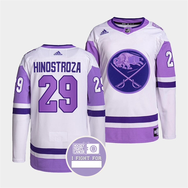  Men's Buffalo Sabres #29 Vinnie Hinostroza 2021-22 White Purple Hockey Fights Cancer Jersey 