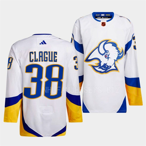  Men's Buffalo Sabres #38 Kale Clague White 2022 Reverse Retro Primegreen Jersey 