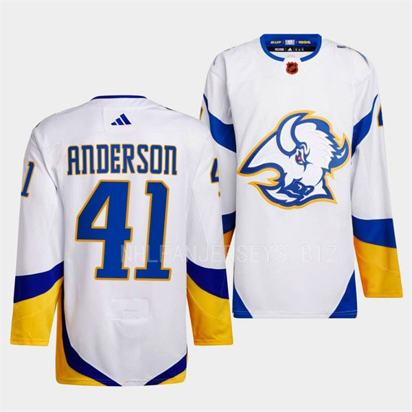  Men's Buffalo Sabres #41 Craig Anderson White 2022 Reverse Retro Primegreen Jersey 