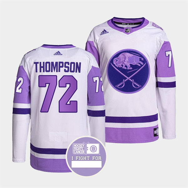  Men's Buffalo Sabres #72 Tage Thompson 2021-22 White Purple Hockey Fights Cancer Jersey 