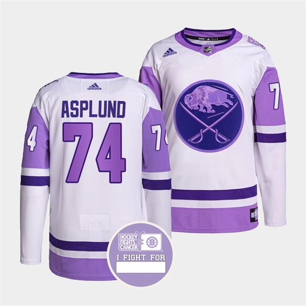  Men's Buffalo Sabres #74 Rasmus Asplund 2021-22 White Purple Hockey Fights Cancer Jersey 
