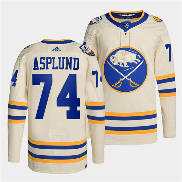  Men's Buffalo Sabres #74 Rasmus Asplund Cream 2022 NHL Heritage Classic Premier Player Jersey 