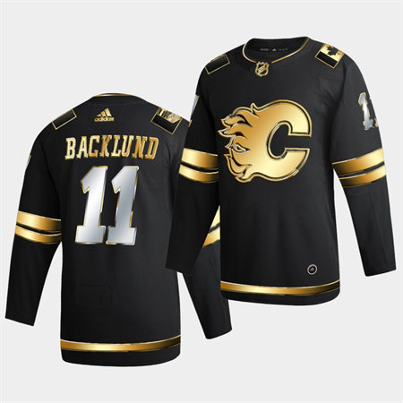  Men's Calgary Flames #11 Mikael Backlund 2021 Black Golden Edition Jersey 