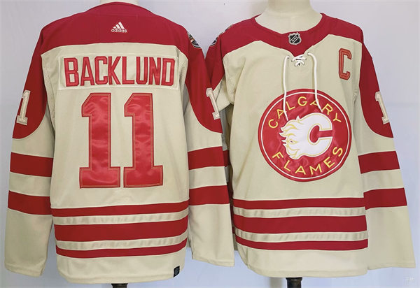  Men's Calgary Flames #11 Mikael Backlund 2023 NHL Heritage Classic Premier Player Jersey Cream 