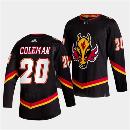  Men's Calgary Flames #20 Blake Coleman Black Adidas 2021 Reverse Retro Jersey 