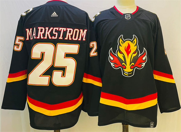  Men's Calgary Flames #25 Jacob Markstrom Black Adidas 2021 Reverse Retro Jersey 