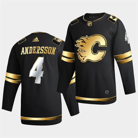 Men's Calgary Flames #4 Rasmus Andersson 2021 Black Golden Edition Jersey 