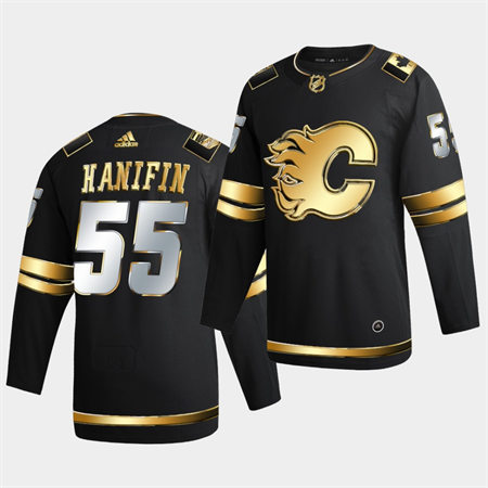  Men's Calgary Flames #55 Noah Hanifin 2021 Black Golden Edition Jersey 