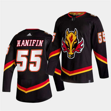  Men's Calgary Flames #55 Noah Hanifin Black Adidas 2021 Reverse Retro Jersey 