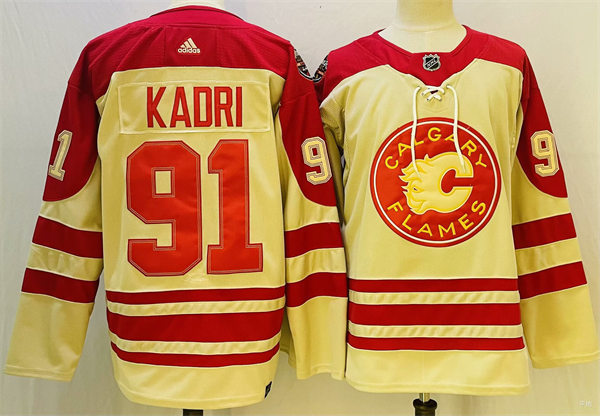  Men's Calgary Flames #91 Nazem Kadri 2023 NHL Heritage Classic Premier Player Jersey Cream 
