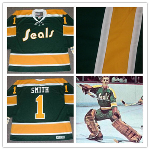  Men's California Golden Seals #1 GARY SMITH 1970 CCM Vintage Throwback NHL Jersey 