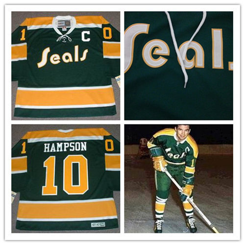  Men's California Golden Seals #10 TED HAMPSON 1970 CCM Vintage Throwback NHL Jersey 