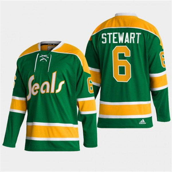  Men's California Golden Seals #6 Bob Stewart adidas Green Team Classics Jersey 