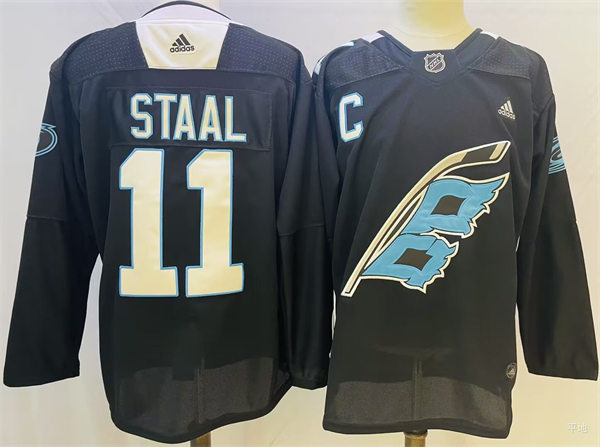  Men's Carolina Hurricanes #11 Jordan Staal 2022 Warm-up Black Night Jersey 