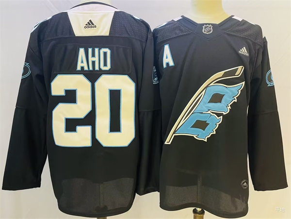  Men's Carolina Hurricanes #20 Sebastian Aho 2022 Warm-up Black Night Jersey 