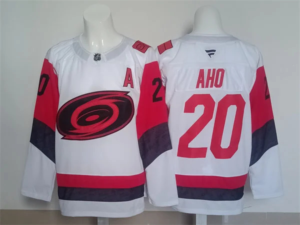  Men's Carolina Hurricanes #20 Sebastian Aho Fanatics 2025 White Away Premium Player Jersey 